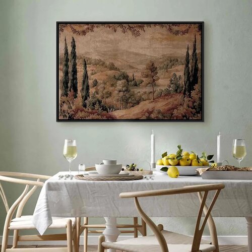  Slika - Mediterranean landscape - old tapestry with a hill and a lake 90x60 U crnom drvenom okviru Slike