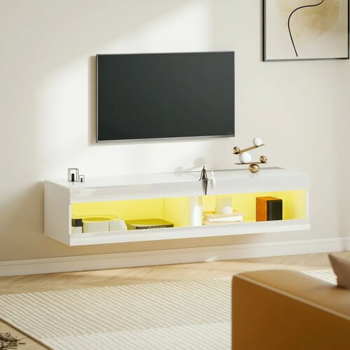  TV ormarić RGB LED rasvjeta 16 boja za TV 55-60 inča 140x40x30 cm visok sjaj bijela Slike