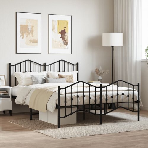 VidaXL Metalni okvir kreveta s uzglavljem i podnožjem crni 140x190 cm Slike