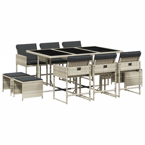 vidaXL 11-dijelni vrtni blagovaonski set s jastucima svijetlosivi Cijene