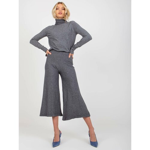 Fashion Hunters Dark gray wide knitted pants with an elastic waistband Slike