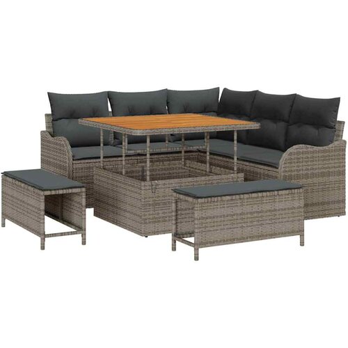  8-delna vrtna sofa set z blazinami siva poli ratan akacija Cene