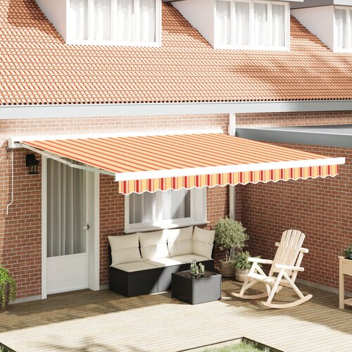 VidaXL Samodejna zložljiva tenda v rumeni in oranžni 400x300 cm Slike