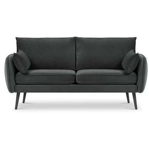 Kooko Home tamnosiva baršunasta sofa s crnim nogama Lento, 158 cm