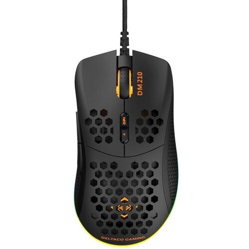 DELTACO GAMING Mi&amp;scaron; Ultra-Light Gaming, 6400 DPI, RGB, Gumeni stranski oprijem, črn Slike