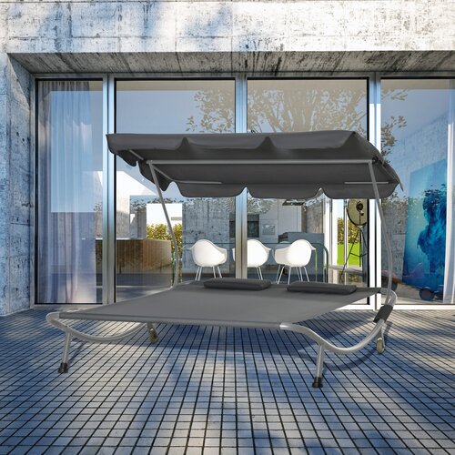Outsunny Dvojni ležalnik z dvema sedežema, nastavljiv na prostem in na vrtu, 200x170x134 cm, siv, (20752909) Cene
