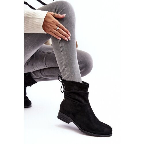 EVENTO Women's Suede Boots on a Flat Heel Black Keresa Cene