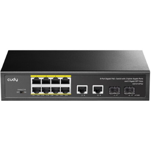 Cudy GS1010PS2 8-Port gigabit poe+ switch with 2 gigabit uplink ports and 2 gigabit sfp slot 120W Slike