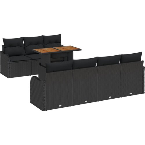 VidaXL set od 8 dijelova vrtne sofe s jastučićima crna poli ratan akacija, 2-sjedna vrtna sofa s jastučićima crna poli ratan Slike