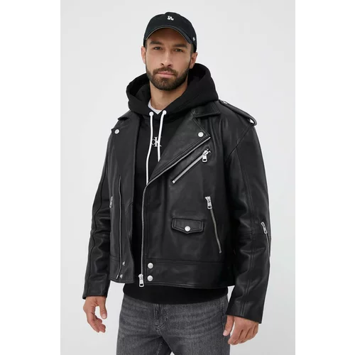 Calvin Klein Jeans Usnjena biker jakna moška, črna barva