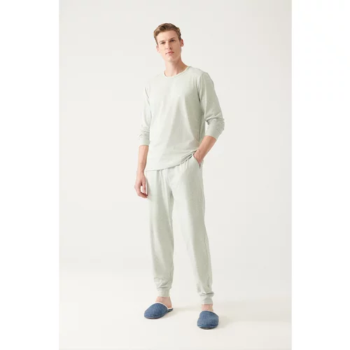 Avva Men's Gray Crew Neck 100% Cotton Special Boxed Long And Short Sleeve 3-Piece Pajamas Set
