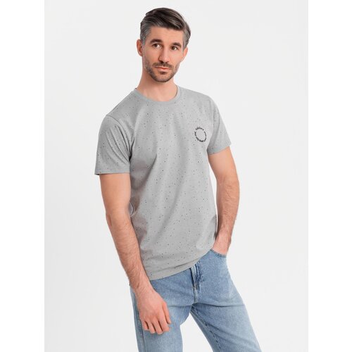 Ombre Men&amp;#039;s printed cotton T-shirt with round neckline - light grey Slike