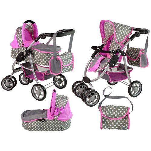  Dječja kolica za lutke 2-u-1 torba za nosiljku pink stars Slike