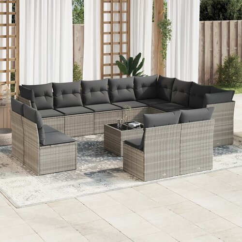 VidaXL 13-dijelni set vrtnih sofa poliratan s jastucima svijetlosivi Slike