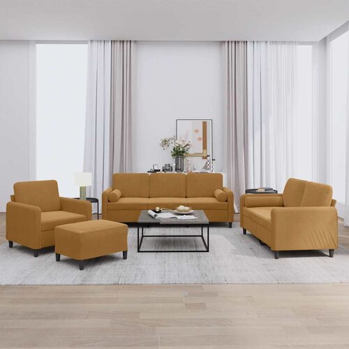  4-dijelni set sofa s jastucima smeđi baršunasti Cene