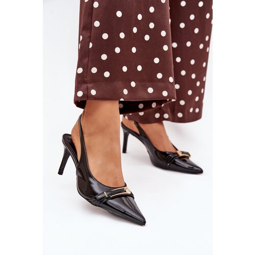 Boto Lacquered High Heels With Gold Buckle Black Vivae Cene