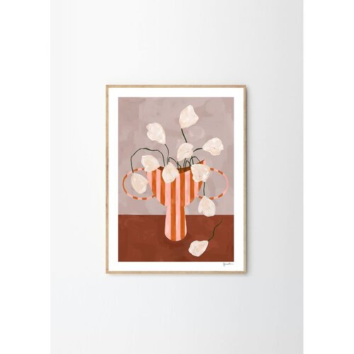 The Poster Club Plakat 50x70 cm White Flowers in Striped Vase &amp;ndash; Slike