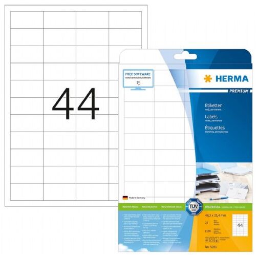 Herma Labels 48,3x25,4 25 Sh. DIN A4 1100 pcs 5051 Slike