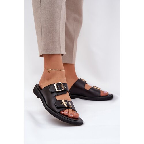 Zazoo Leather Flat Sandals With Buckles 3020 Black Cene