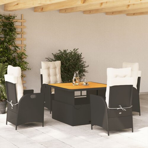  5-dijelni vrtni blagovaonski set s jastucima od poliratana crni Crna 110 cm table length Cene