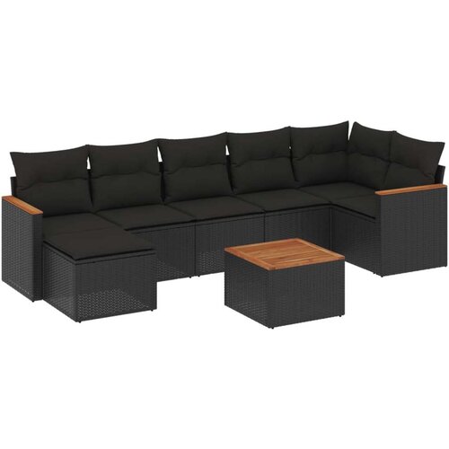  8-dijelni set vrtnih sofa od poliratana s jastucima crni Slike