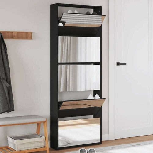 VidaXL omarica za čevlje z ogledalom 5-nadstropna črna 63x17x169,5 cm Slike