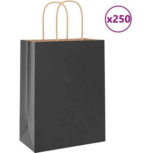 VidaXL Papirnate vrečke 250 kosov z ročaji črne barve 21x11x28 cm Slike