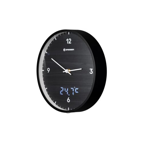 Bresser Optik Zidni sat BRESSER MyTime 24 cm, crni sa termometrom Slike