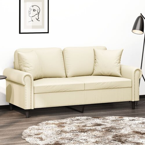 vidaXL Kavč dvosed z okrasnimi blazinami krem 140 cm umetno usnje Cene