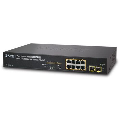 PLANET Technology Corporation Planet L2 L4 8-Port RJ45 GbE HP PoE 2-Port 1G SFP Managed Switch (120W) Slike