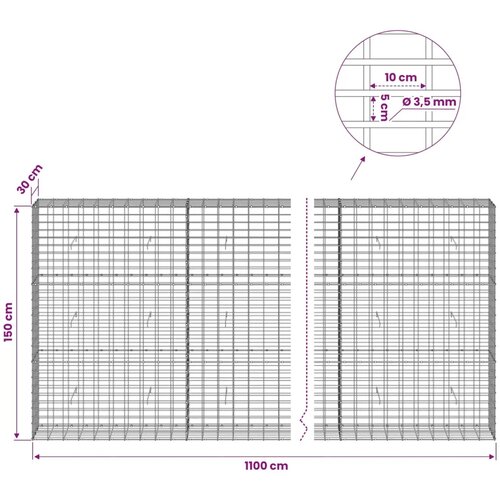  Gabion s žicom debljine 3 5 mm i mrežom 5x10 cm 1100x30x150 cm - 30 cm 150 cm 1100 cm Slike