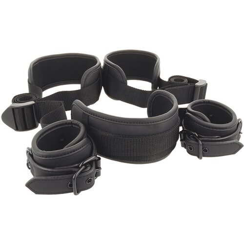 Fetish Submissive Neck, Handcuffs & Leg Belt Vegan Leather Cene