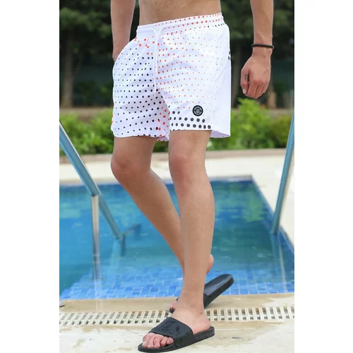 Madmext Dot Patterned White Swimming Shorts 2950