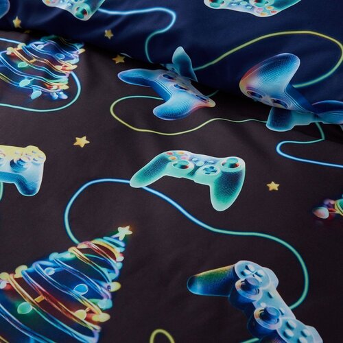 Catherine Lansfield Crna/plava posteljina za bračni krevet 200x200 cm Christmas Gamer &amp;ndash; Slike