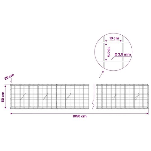  Gabion s žicom debljine 3 5 mm i mrežom 10x10 cm 1050x20x50 cm - 20 cm 50 cm 1050 cm Slike