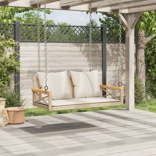 VidaXL Klupa za ljuljanje s jastucima bež 109x62x40 cm od poliratana Slike