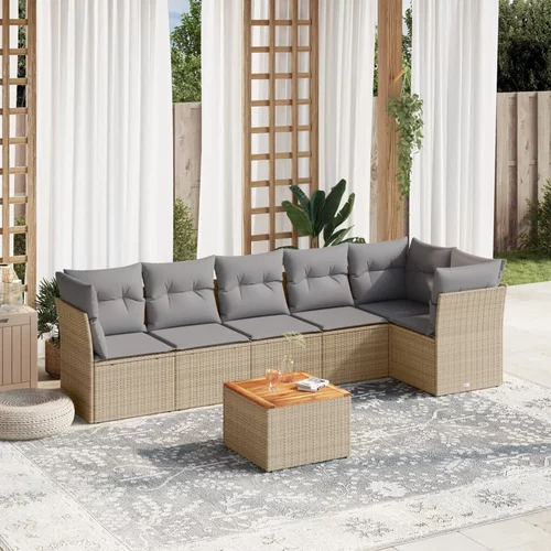vidaXL 7-dijelni set vrtnih sofa s jastucima bež od poliratana