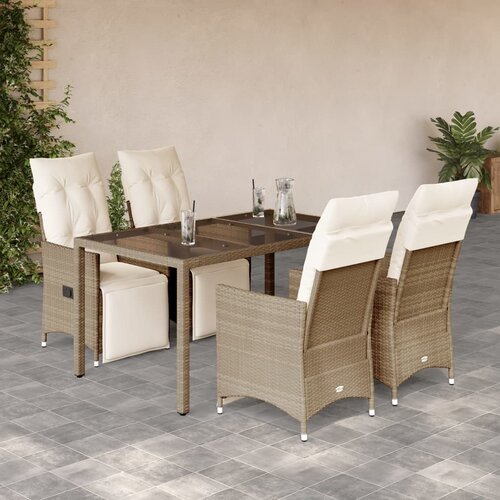 VidaXL 5-dijelni vrtni bistro set od poliratana s jastucima bež Slike