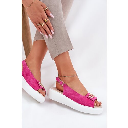 S. BARSKI Women's Suede Sandals With Gold Detail S.Barski GR51-604 Fuchsia Cene