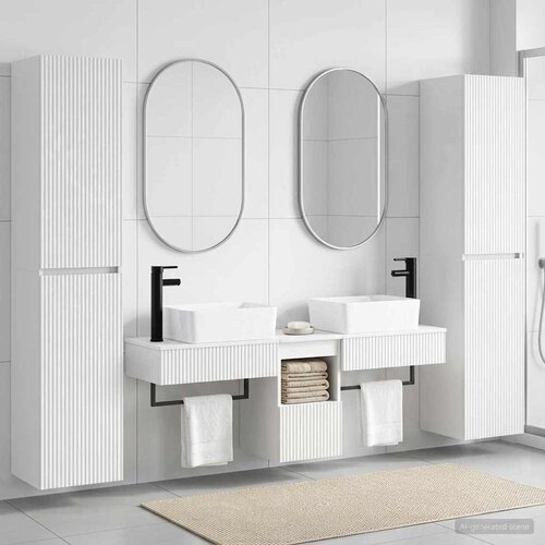  Set namje&amp;scaron;taja za kupaonicu 5 kom. Bijela visokog sjaja 33 x 34,5 x 160 cm Slike