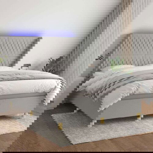  Krevet box spring s madracem LED svjetlosivi 140x200 cm tkanina Cijene