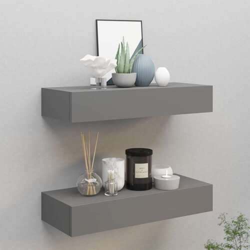 vidaXL Stenska polica s predalom 2 kosa siva 60x23,5x10 cm mediapan Cene