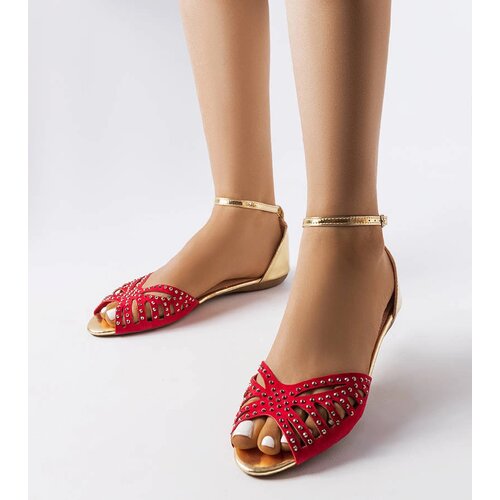 Gemre Red lacy sandals with rhinestones Aubrette Cene