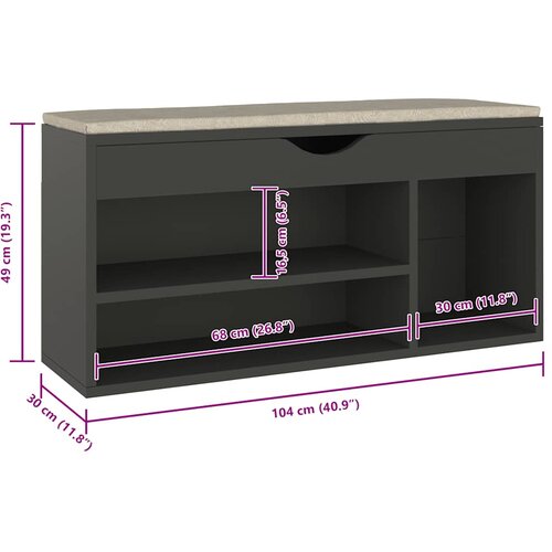  Klupa za cipele s jastukom siva 104x30x49 cm konstruirano drvo Slike