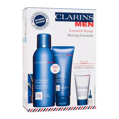 Clarins Men Shaving Essentials Set Smooth Shave pjenasti gel 150 ml + umirujući gel nakon brijanja 75 ml + Active Face Wash 30 ml + ulje za brijanje i bradu 3 ml za moške