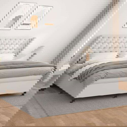  Box spring postelja z vzmetnico bel 160x200 cm umetno usnje, (20884049) Slike