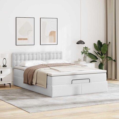 vidaXL Otomanski posteljni okvir z vzmetnico bel 140x200 cm um. usnje Cene