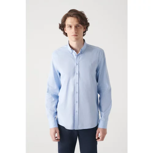 Avva Men's Blue Oxford 100% Cotton Standard Fit Regular Cut Shirt