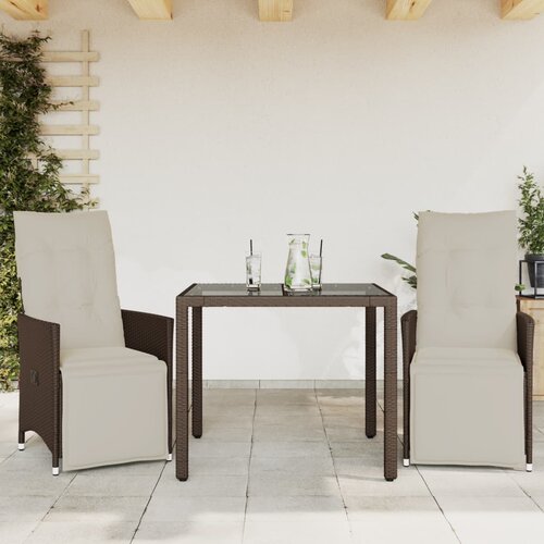 VidaXL 3-dijelni vrtni bistro set od poliratana s jastucima smeđi Slike