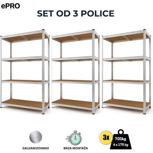Epro metalna montažna polica standard 150x70x30 SET 3 KOMADA / metal-drvo Cene
